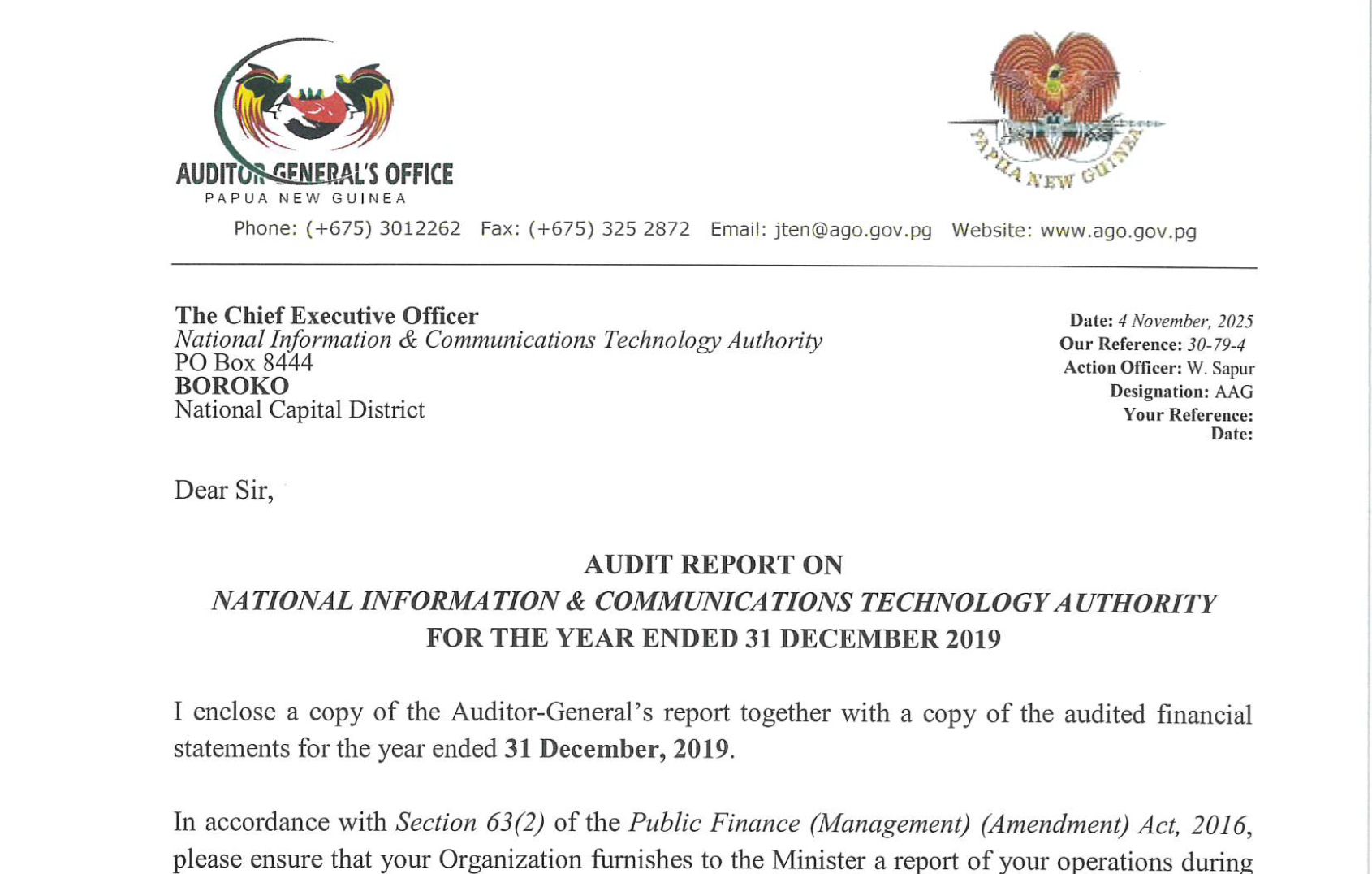 Audit Report on NICTA 2019 – Auditor General’s Office